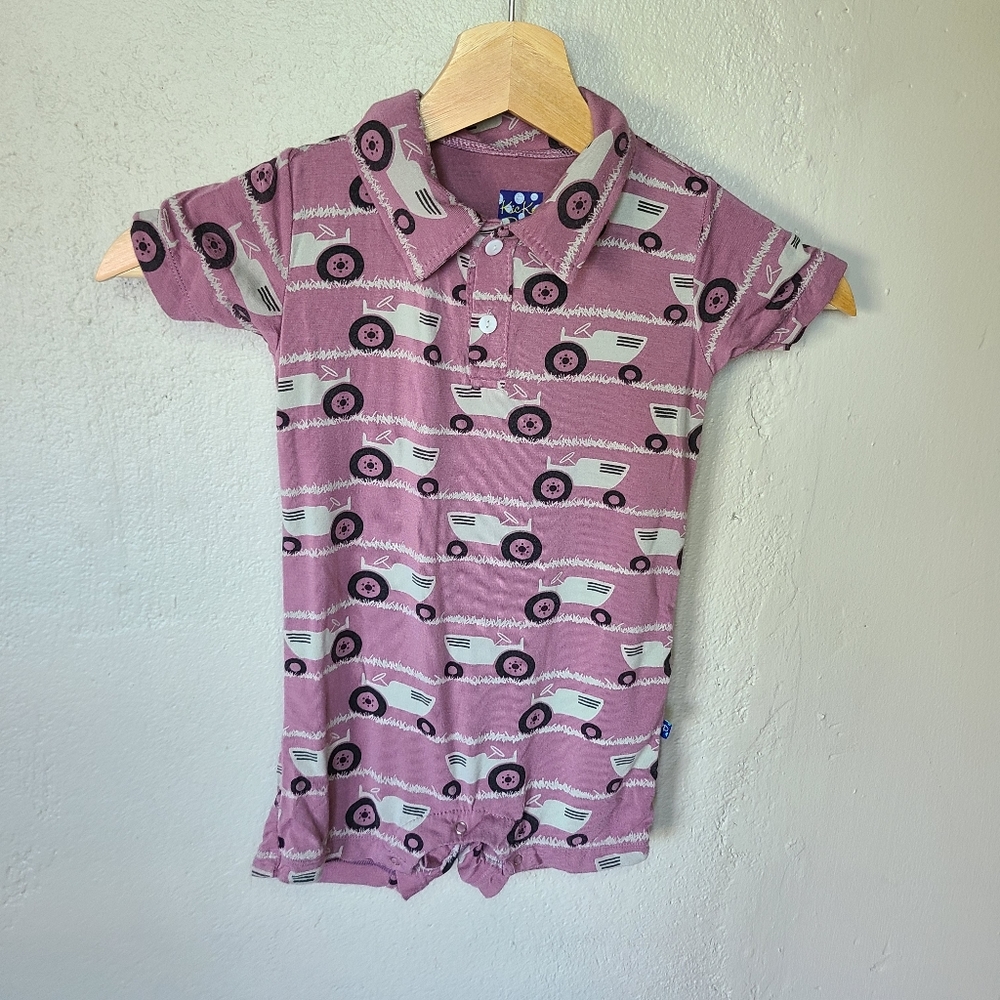 Kickee Pants Raisin Tractor Bamboo Collared Shortie Romper